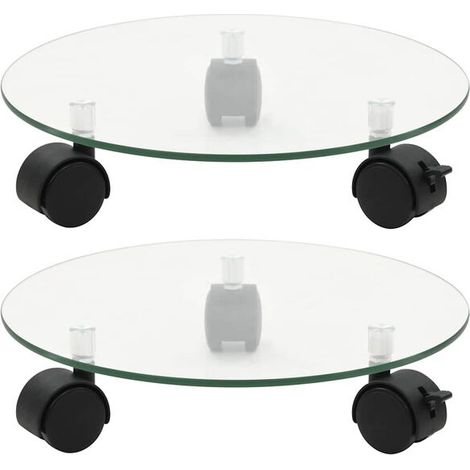 Étagères à fleurs à roulettes, lot de 2, verre trempé, 28 cm, rondes (1/5)