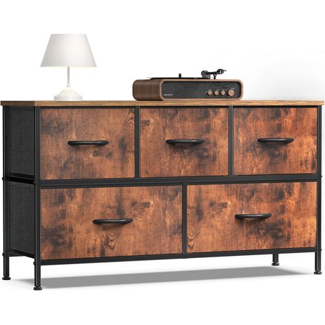 Salon vitrine couches avec 5 tiroirs en tissu armoire cadre en acier assemblage placard pour vêtements rangement commode (1/5)