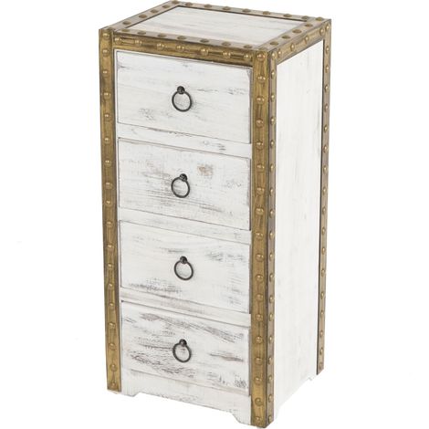 Cassettiera shabby vintage elegante decorativa Duran legno di MDF paulonia 4 cassetti bianco