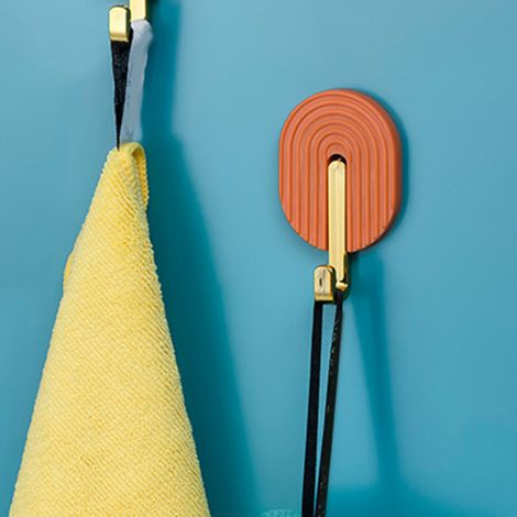 Crochet porte-serviettes multifonctionnel auto-adhésif sans perçage pour salle de bain, crochet sans trace, crochet de porte de luxe, orange. (1/5)