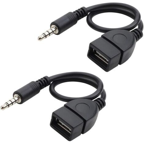 Ahlsen 2 Pièces Câble De Charge USB Jack, Cordon Adaptateur pour Port Auxiliaire De Voiture, Câble Adaptateur Audio Aux Mâle 3.5mm vers USB 2.0 Femelle, pour Lecteur CD, Téléphone Portable, Mp3 (1/4)