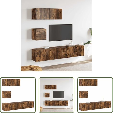 Holzwerkstoff - 4-tlg. TV-Schrank-Set Räuchereiche Holzwerkstoff (1/5)
