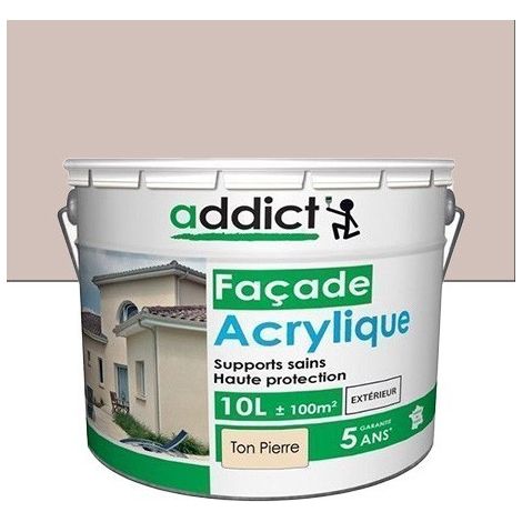 Peinture façade acrylique 10 Litres – Résistante aux intempéries – Imperméable et microporeuse – Souplesse par temps froid – Addict (1/2)