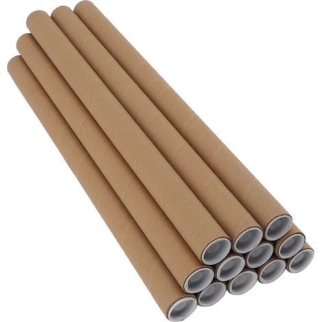 12 Tubes en carton ronds pour affiches, tubes d'expédition polyvalents avec couvercle en plastique, 3,4x51 cm (1/5)