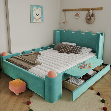 Lit coffre 140x200 bleu vert style château HAVRYA (1/5)