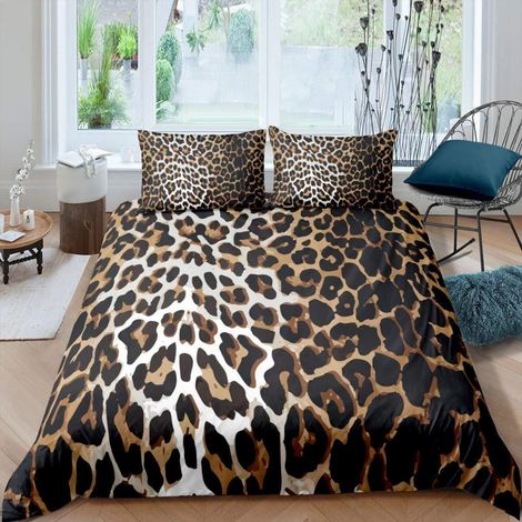 Bettwäsche-Set Leopardenmuster 200x200cm Braun Mikrofaser 3D-Druck