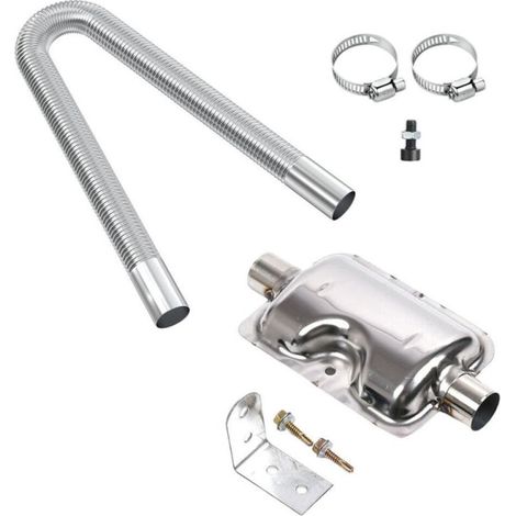 Pot d'échappement avec silencieux, en acier inoxydable, avec 2 colliers en acier inoxydable, longueur 60 cm, diamètre du trou 25 mm (1/4)