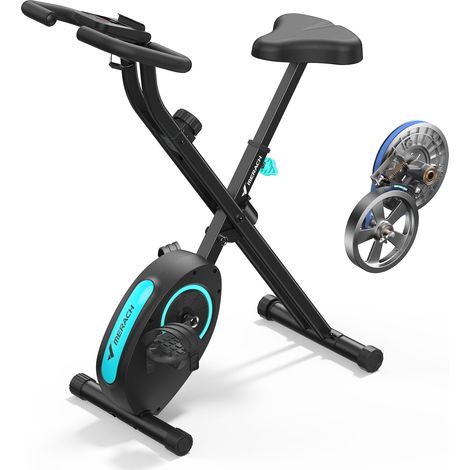 MERACH Foldable Exercise Bike, Compact and Silent, 16 Magnetic Levels, LED Screen, Tablet Holder, Home Use