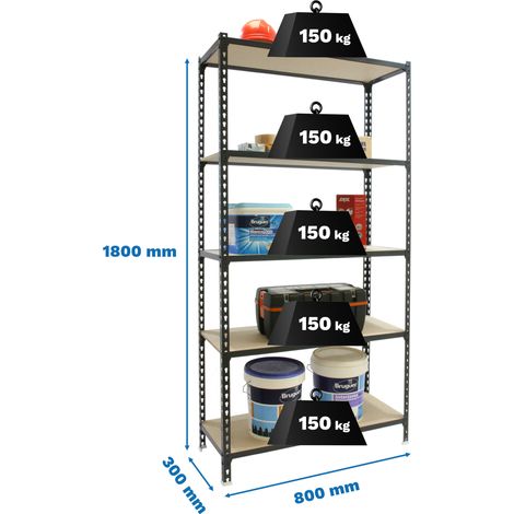 SimonRack Scaffale Portaoggetti, 1800x800x300 mm, 5 Ripiani in Legno, Portata 150 kg per Ripiano, Scaffale da Garage, Antracite/Legno – Maderclick