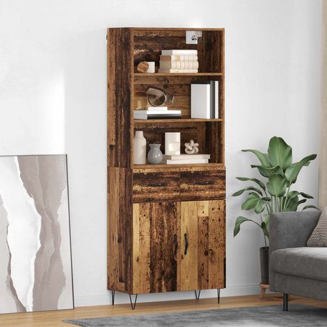 Aparador alto con cajón 2 pcs Madera vieja Madera de ingeniería