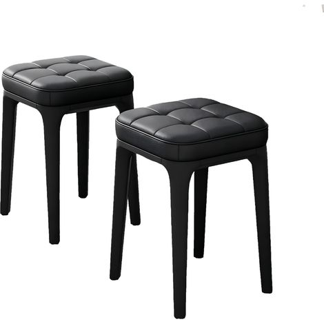 Tabouret court 2 pièces pour salon, chaise rembourrée, repose-pieds sous le bureau, banc à chaussures empilable, repose-pieds épais, tabouret de chevet, chaise de ménage ottomane (noir 9) (1/5)