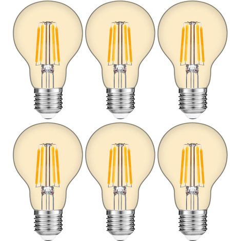 Ampoules LED 7W Edison Vintage A60,E27 Blanc Chaud 2700K,Equivalent à Ampoule Incandescente 80W,Ampoule Rétro à Filament,Rétro Antique Lampe décorative,Non-Dimmable,Lot de 6 (1/5)
