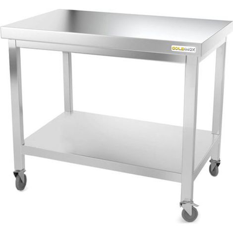 Table de travail en inox 1000 x 700 mm sur roulettes / GOLDINOX (1/4)