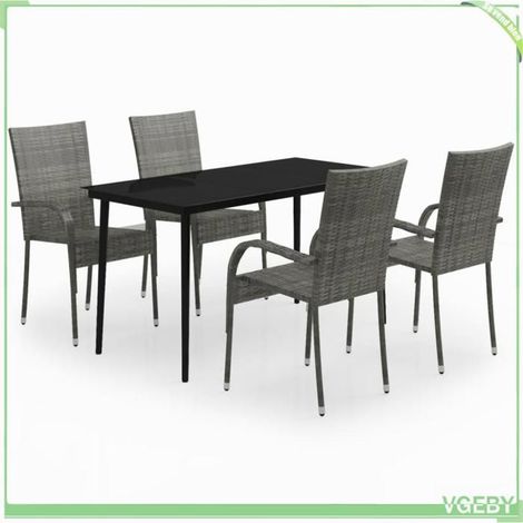 Ensemble à manger de jardin - FAFEICY - Ensemble 5 pcs - Gris et noir - Table 140x70x74 cm - Résine tressée (1/5)