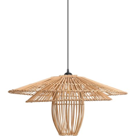 Lampada a sospensione Boho con paralume in rattan e struttura in ferro, illuminazione naturale Botijas