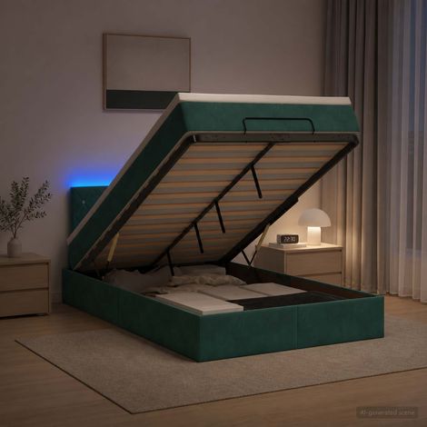 vidaXL Cama tipo otomana con colchón y LED Verde oscuro 120 x 200 cm (1/5)