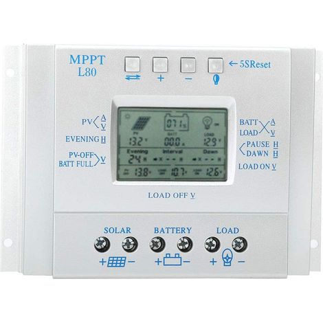 MPPT-Laderegler, MPPT-Solarpanel-Laderegler L-80 mit LCD-Display, Solarregler 12 V/24 V, 80 A