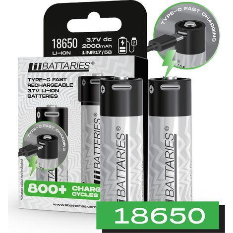 LiiBattaries Batteries lithium-ion rechargeables haute performance 18650 USB-C, lot de 2.