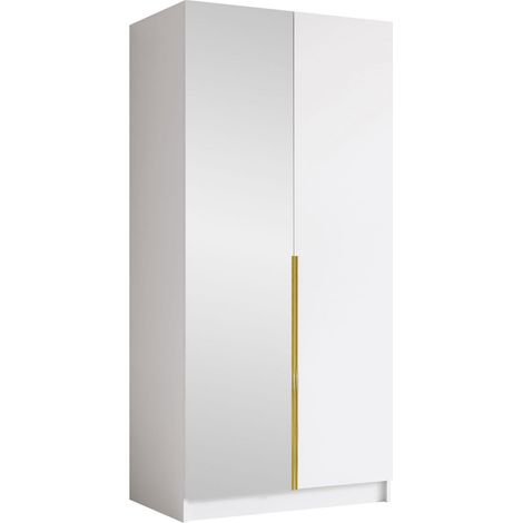 Armario Closico Staton II, Blanco + Dorado, 215x100x58cm, Puertas de armario: Con bisagras, Número de estantes: 0