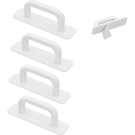 CCYKXA 4-Piece Door Handles, 10 x 2.5 cm White Adhesive Balcony Door Handle Outdoor Terrace Door Handle, Self-Adhesive Handles for Kitchen Cabinets and Wardrobes