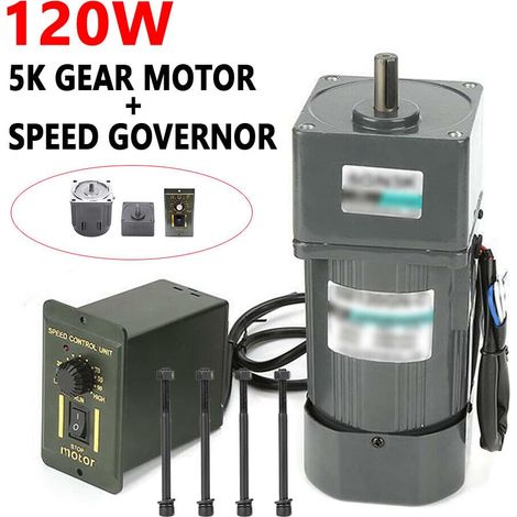 Getriebemotor, 220V 120W 5K + Regler (220V Verkabelung) Gear Motor Elektromotor Getriebemotor mit Drehzahlregler CW/CCW 3.5Drehmoment Centric Output Welle 12mm (1/5)