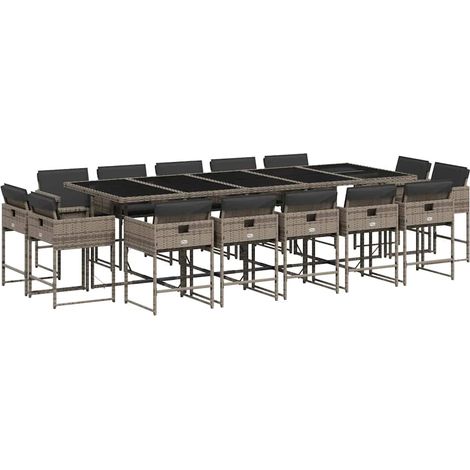 Maison Exclusive - Set da Pranzo da Giardino 15 pz con Cuscini Grigio Polyrattan
