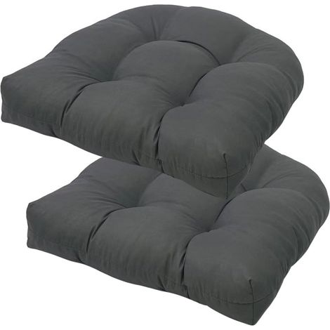Lot de 2 coussins de chaise d'extérieur pour balcon, 48 x 48 cm, semi-circulaires, épais avec liens, coussins de siège imperméables pour chaises de jardin, fauteuils en rotin, gris foncé (1/5)