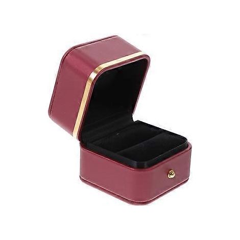 Magnifique boîte à bague carrée en cuir PU avec bordure dorée (rouge foncé) (1/2)
