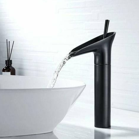 Grifo de baño negro, grifo cascada, mezclador monomando retro para lavabo, grifo de baño alto de latón para encimera, grifo para lavamanos - Grifo mezclador para lavabo RW (1/5)