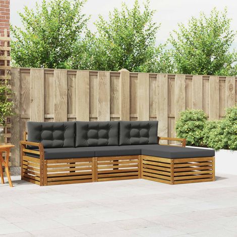 Set divani da esterno modulare in legno massello di acacia e poliestere naturale antracite 4 pz - PANGIVO (1/5)