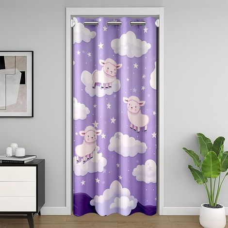 Dessin Animé Mouton Rideau de Porte pour Porte Vie Privée 86x203,Dormir Nuit Nuage Rideau Occultant,Violet Mignon Rideaux de Séparation de Chambre,Dark Star Animal Thème Rideau Porte Entrée - 86x203cm (1/5)