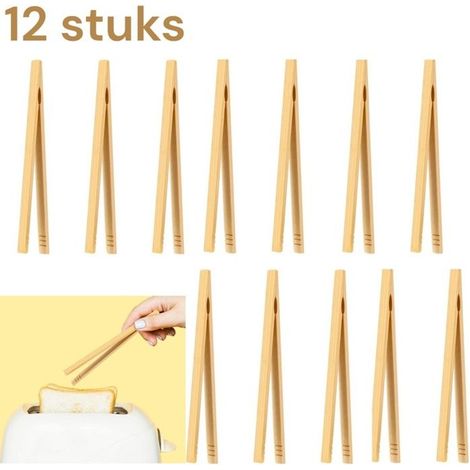 12 pinces à pain en bambou, 18 cm, antidérapantes et polyvalentes, pour grille-pain, cuisine et service de salades (1/5)
