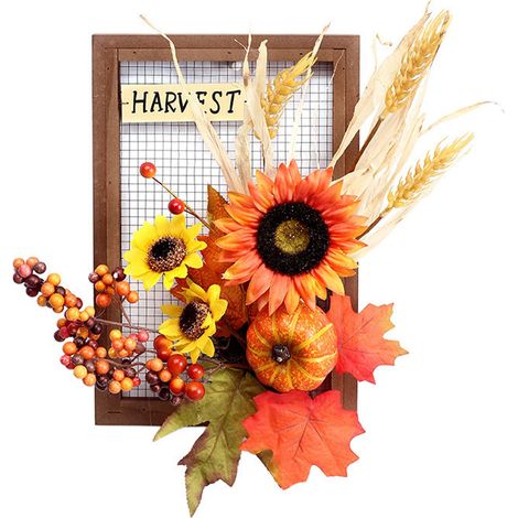 Guirlande Décorative Citrouille Tournesol - Cadre Photo En Bois Pour Halloween Fête Des Récoltes - 35x30x9cm (1/5)