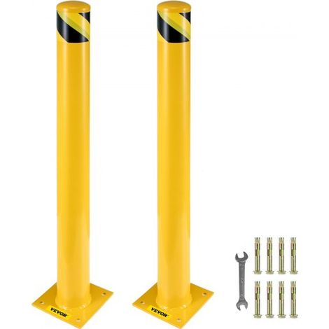 2-tlg. Sicherheitspoller Pollerpfosten, 107 cm Höhe Stahlrohr-Sicherheitspollerpfosten, Gelber Stahlpoller, Stahl-Sicherheitspoller mit 8 Ankerbolzen, Perfekt für Verkehrsempfindliche Bereiche (1/5)