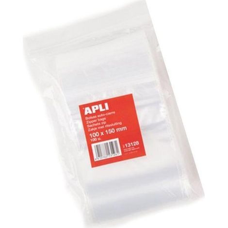 Bolsas con zip auto cierre transparentes tamaño 100 x 150 mm. Estas bolsas disponen de un cierre seguro que, al mismo tiempo, permite la fácil manipul