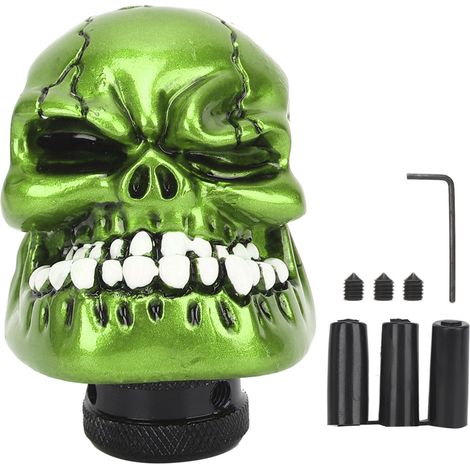 Yctze Schaltknauf, 8mm/10mm/12mm Adapter, Totenkopf-Schalthebel, Schaltknauf für manuelle Schaltung, Modifizierter Schalthebel, Autozubehör (Grün)