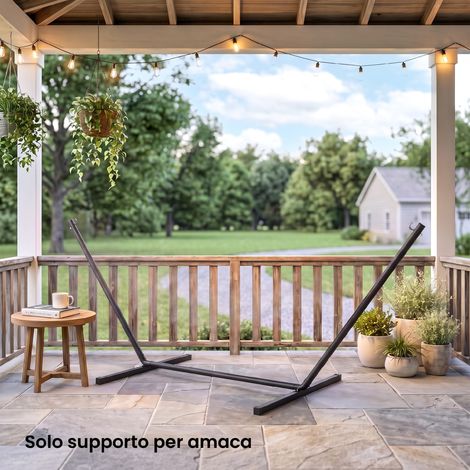 Support Pied de hamac Structure Robuste métal époxy Noir dim. 3,60L x 0,92l x 1,12H m (1/5)