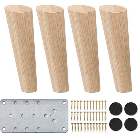 8 inch Pieds De Meuble Bois Oblique, 4 Pièces Pieds De Table en Bois Naturel Rond avec Vis & Protecture De Plancher pour DIY Meuble Sofa Fauteuil Canapé Lit Chaise (1/5)