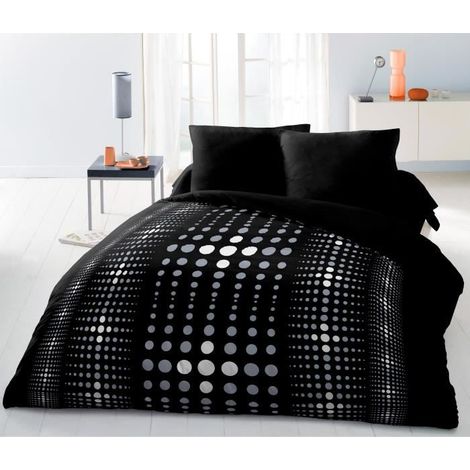 Parure de couette Microfibre STEEVY 220x240cm et 2 taies doreillers 63x63cm Noir