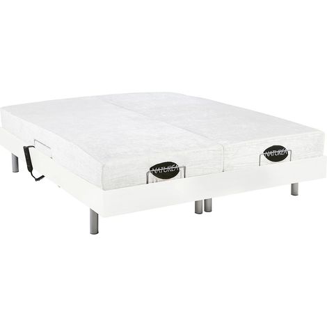 Lit électrique de relaxation tout plots + matelas mémoire de forme et bambou - 2 x 80 x 200 cm - Blanc - LYSIS III de NATUREA