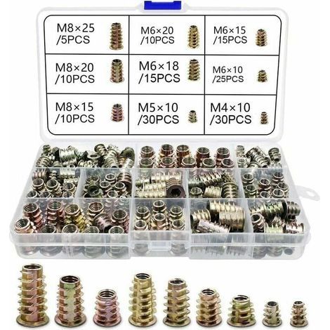 230 Pices Alliage de Zinc Insert Filet Hexagonale crous Inserts Filet Insert crous Filetage Extrieur M4 M5 M6 M8 pour Kit d\\'outils d\\'crou pour Meubles en Bois (1/4)