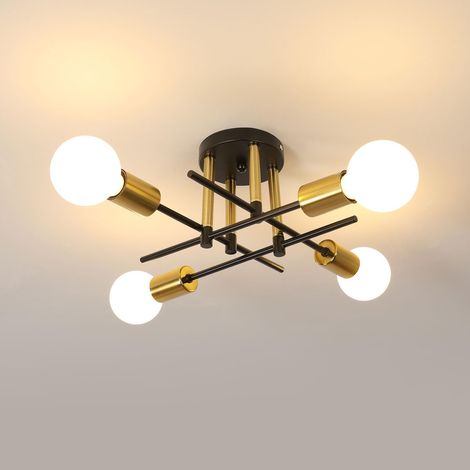 Lustre Sputnik, Lustre industriel, Plafonnier en métal à 4 têtes, Plafonnier vintage, Base E27 (Ampoule non incluse) (1/5)