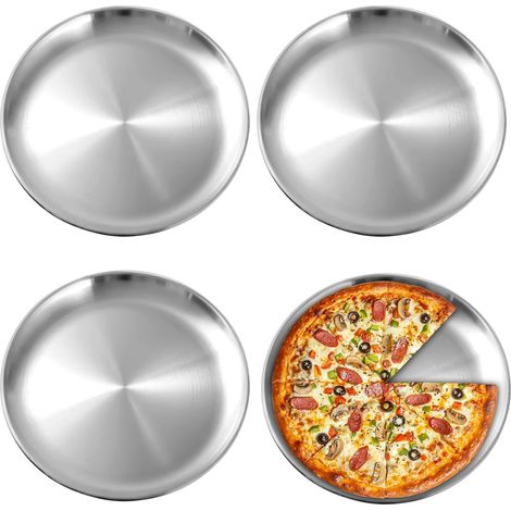 Edelstahlteller – 4er-Set – Edelstahl 304 – Hitzebeständig – Ideal für Camping, Kochen und Picknicks – 30 cm, Silber (1/5)