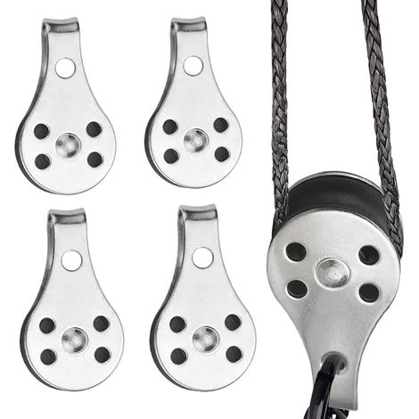 4 Pièces Double Inox Pivotant Poulie, Poulies à Bloc Unique, Bloc Poulie Simple en Acier Inoxydable, pour Les Grands Kayaks, Canoës, Usines, Bâtiments, Etc
