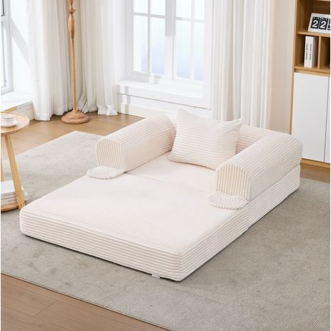 Schlafsessel 1-Sitzer aus Cord, klappbares Gästebett, Beige, OKMYHOME (1/5)