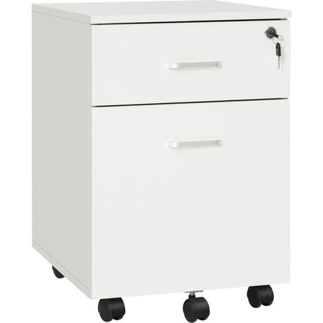 GagaCaisson de bureau 2 tiroirs avec serrure et 5 roulettes en panneaux de particules 40x49x58 cm Blanc (1/5)