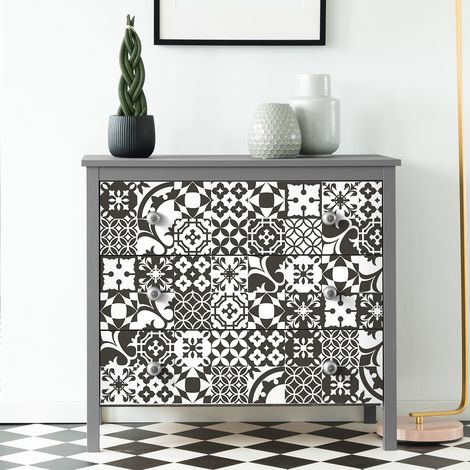 Stickers adhésif décoration Meuble - 60 STICKERS CARREAUX DE CIMENT MEUBLE AUTHENTIQUES LORAFINA - 60stickers10x10cm (1/5)