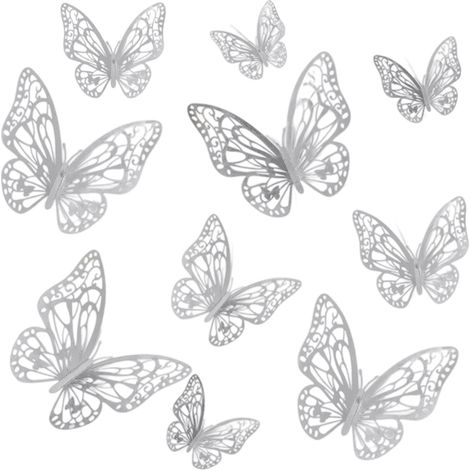 Sticker mural papillon ajouré en 24 pièces - argent (1/5)
