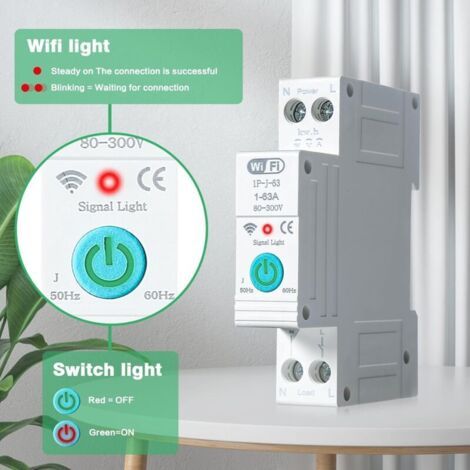 NALOOKAMIC Disjoncteur intelligent Wi-Fi, compteur d'électricité connecté, disjoncteur monté sur rail DIN avec télécommande, 1P 63A (1/3)