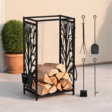 Porte-bûches preto en aço 46 x 30 x 70 cm (1/5)